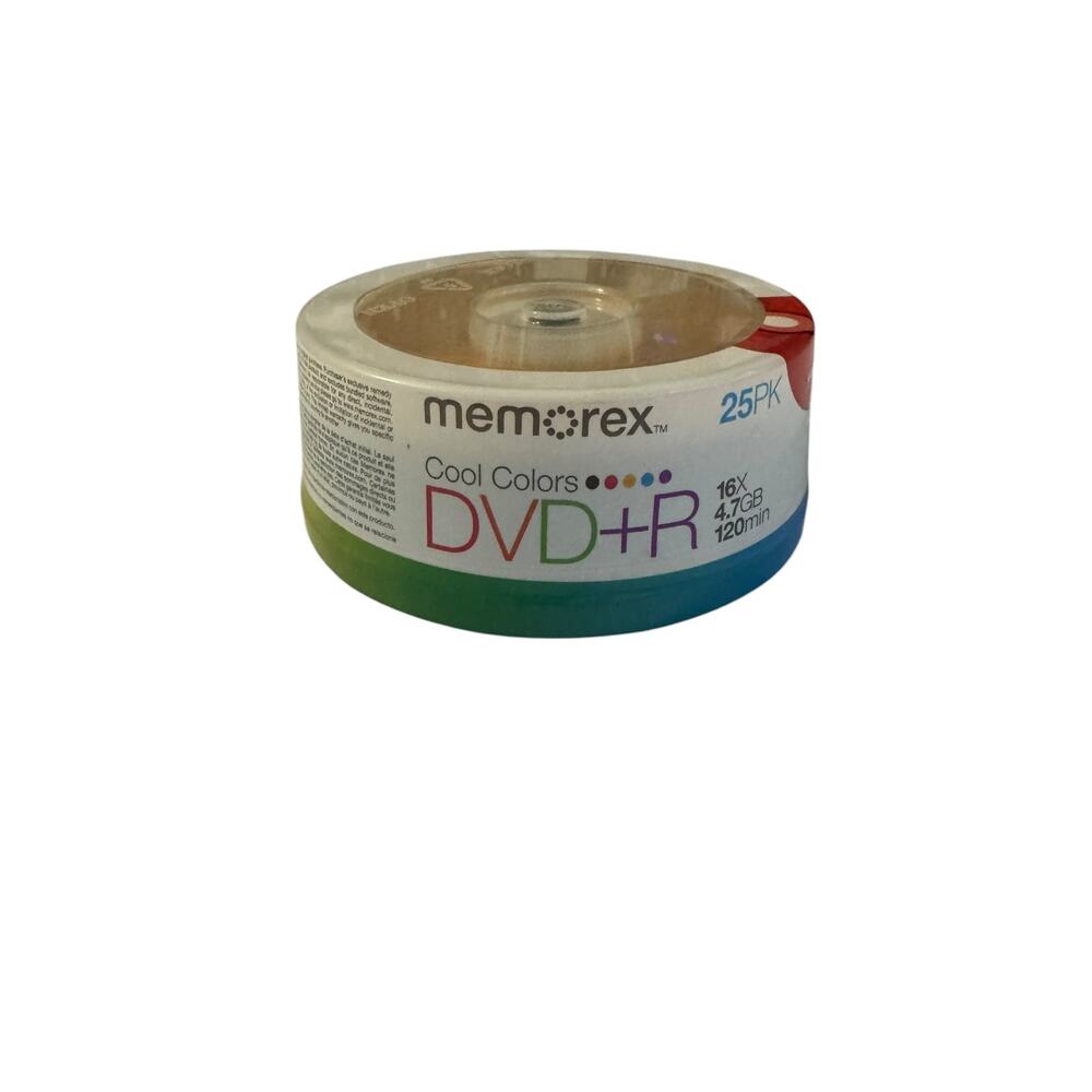 Memorex Cool Colors DVD+R 25 Pack 16x 4.7GB 120 Minutes NIB
